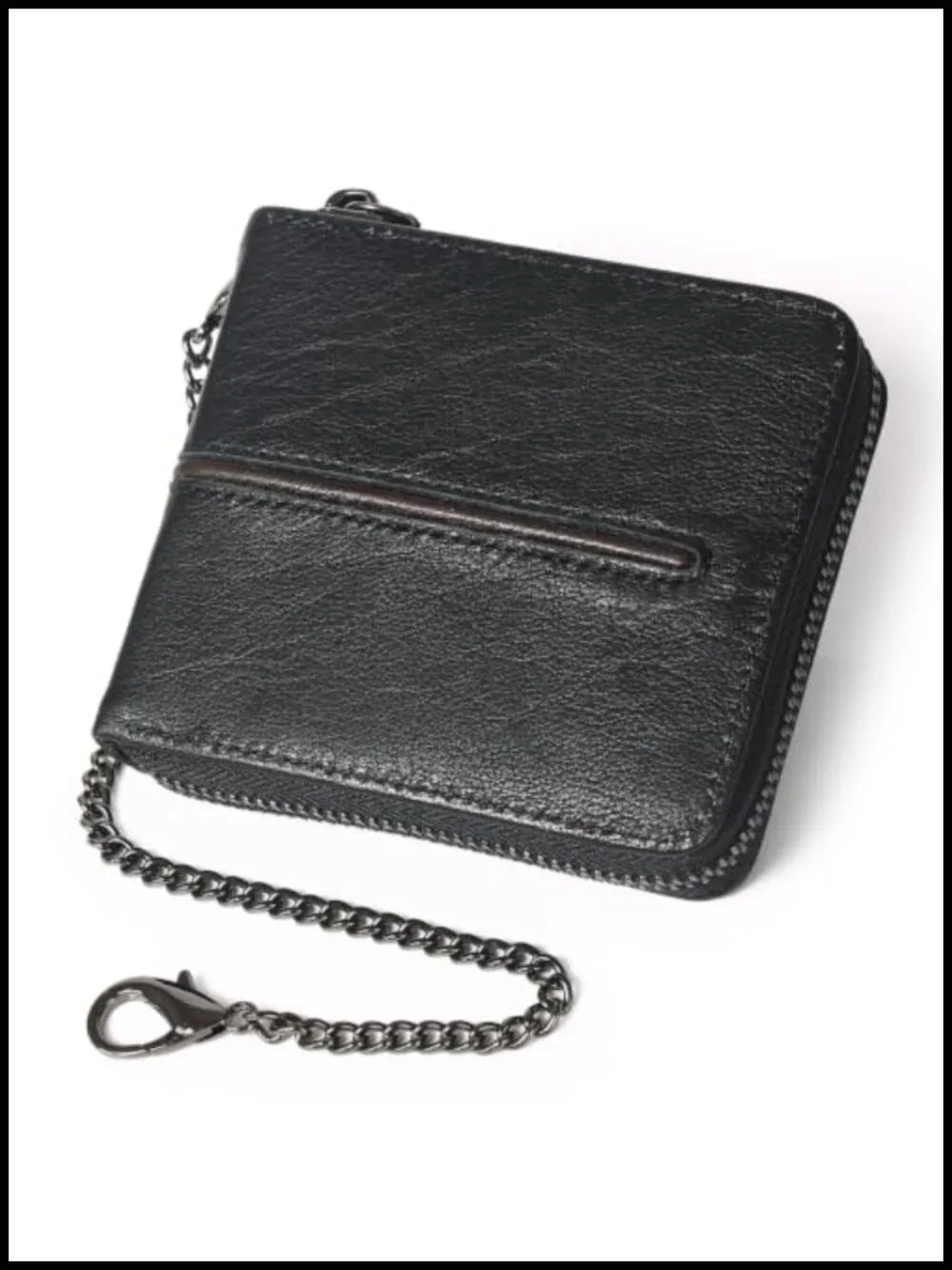 Genuine Leather Mens RFID Blocking Wallet Bifold Credit Card Holder With Chain